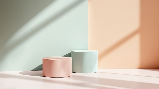 Simple pastel-themed podium with a minimalistic design, set against a neutral background for product displays.