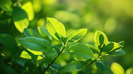 Lush green foliage under springtime sun glow