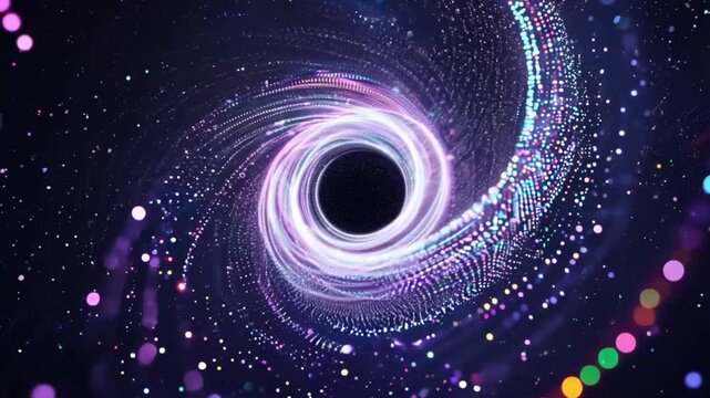 The tiny, sparkling dots formed a swirling vortex of shining particles, moving in a mesmerizing rotation with a shimmering spin.