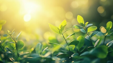 Lush green foliage under springtime sun glow