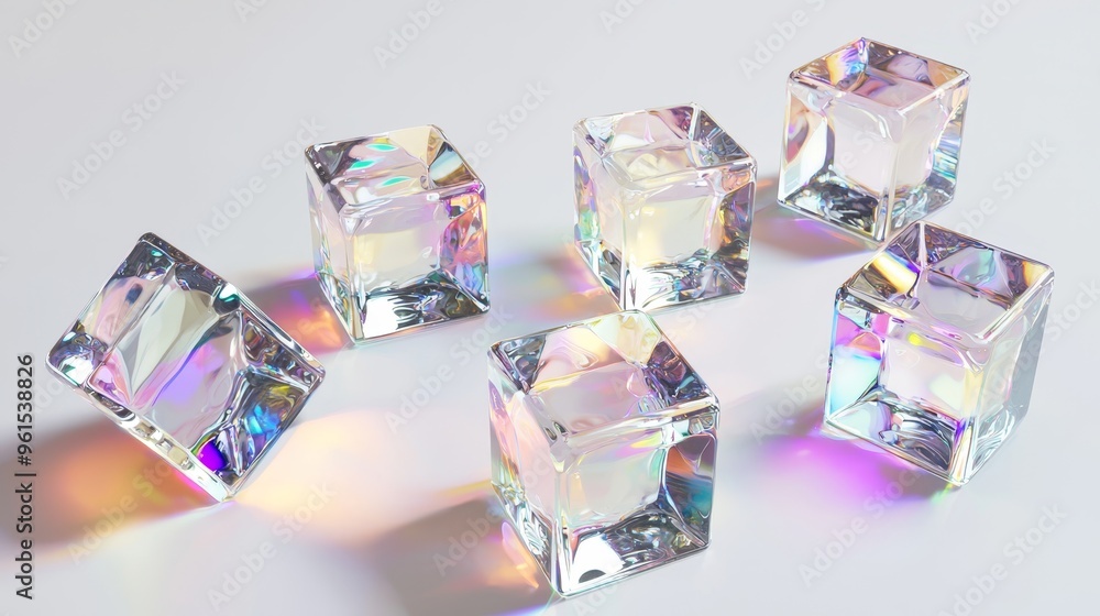 Poster Reflective and refractive material in 3D shape composition. Effects of dispersion.