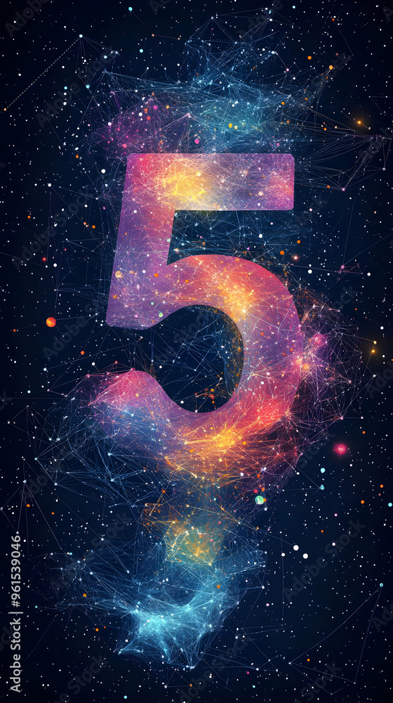 Aufkleber cosmic number 5 abstract illustration - a universe of data