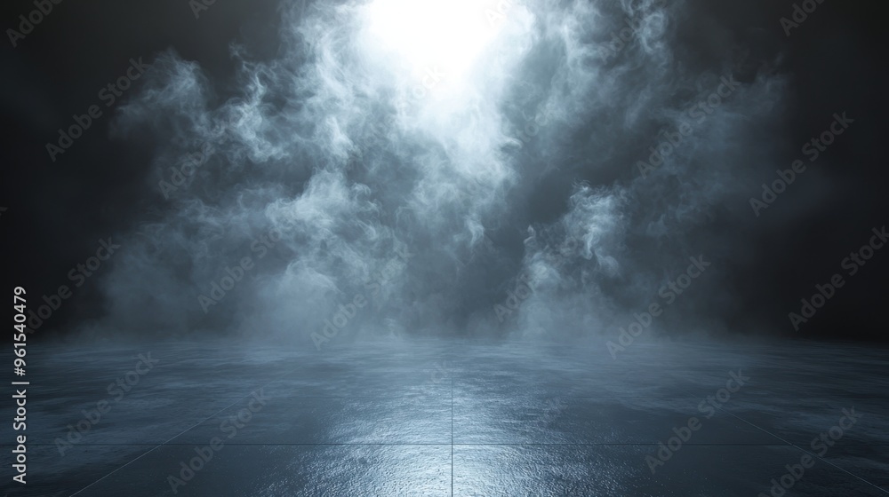 Poster ethereal mist: sleek design elements in atmospheric smoke with sharp light contrasts