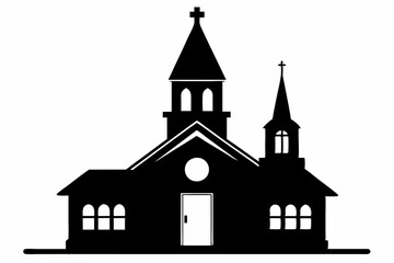 Church house vector silhouette, Christian church icon, Christian church with cross vector
