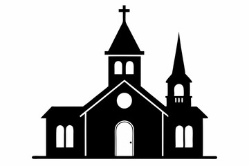 Church house vector silhouette, Christian church icon, Christian church with cross vector

