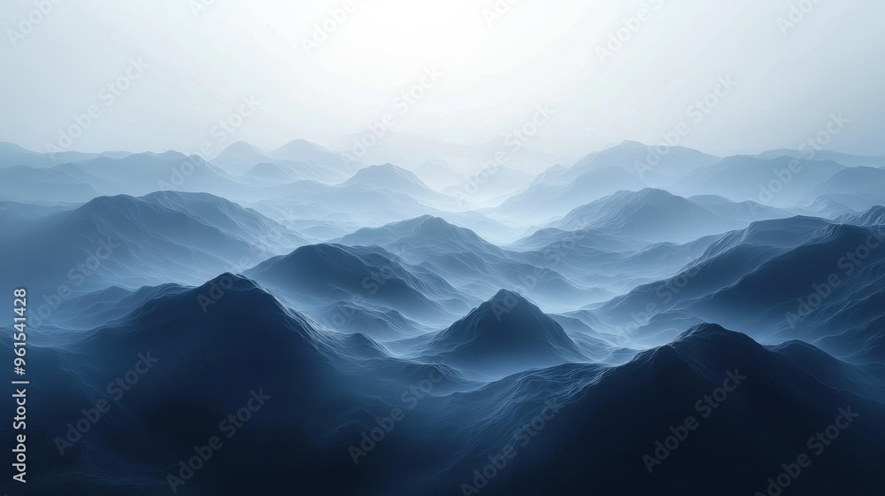 Poster ethereal modern display: clean design lines in mysterious mist with dark palette