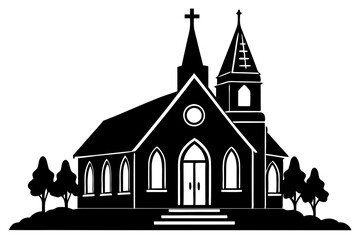 Church house vector silhouette, Christian church icon, Christian church with cross vector
