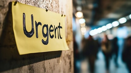 A single sticky note with the word "Urgent" boldly written on it, emphasizing the importance of immediate action in a work environment.