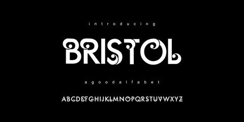 Bristol Font in the UK design a geometric style vector illustration Elegant Font Uppercase Lowercase and Number. Classic Lettering Minimal Fashion Designs. Typography modern serif fonts reguler