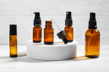 various amber glass bottles for cosmetics, natural medicine, essential oils or other liquids