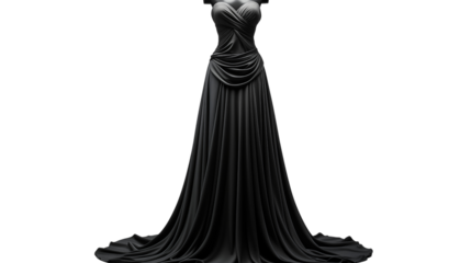 Fashion elegant party dress mannequin with stand, studio view, isolated on transparent background.