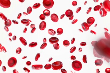Flow of red blood cells, cleanly separated from a white background