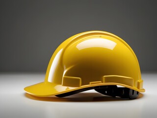 Fototapeta premium Yellow safety helmet isolated on a white background with a dark shadow. Protective equipment concept