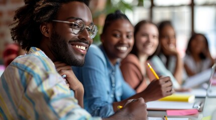 Positive mindset with people writing in journals at a wellness workshop