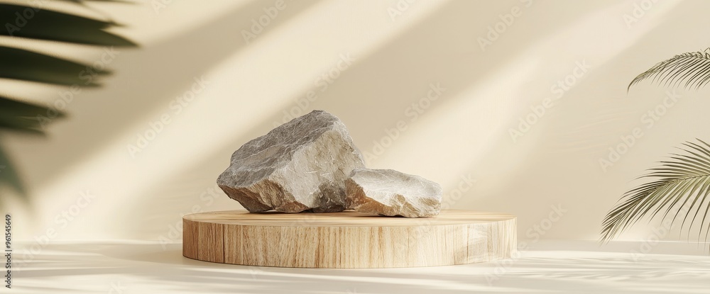 Poster show product podium mockup with empty round stage on modern abstract background.