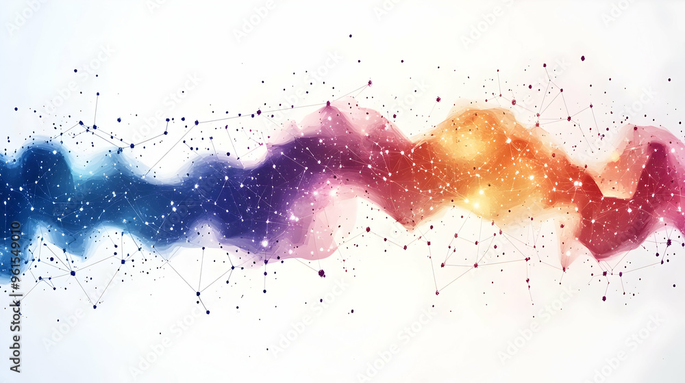 Poster abstract background - colorful flowing wave with network connections