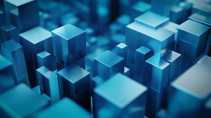 Obraz premium Abstract 3D Blue Cubes in Geometric Pattern with Depth and Perspective