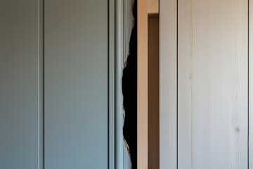 Pale Gray Partition Crack Exposing Timber Structure Behind