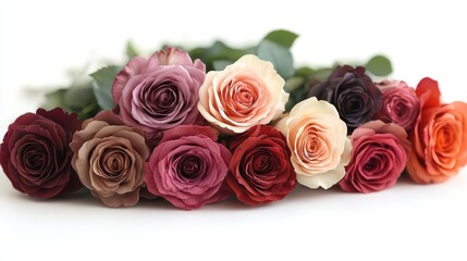 Obraz premium luxurious bouquet of roses in various hues against pure white background delicate petals vibrant colors and intricate details showcase natures beauty perfect for elegant romantic themes