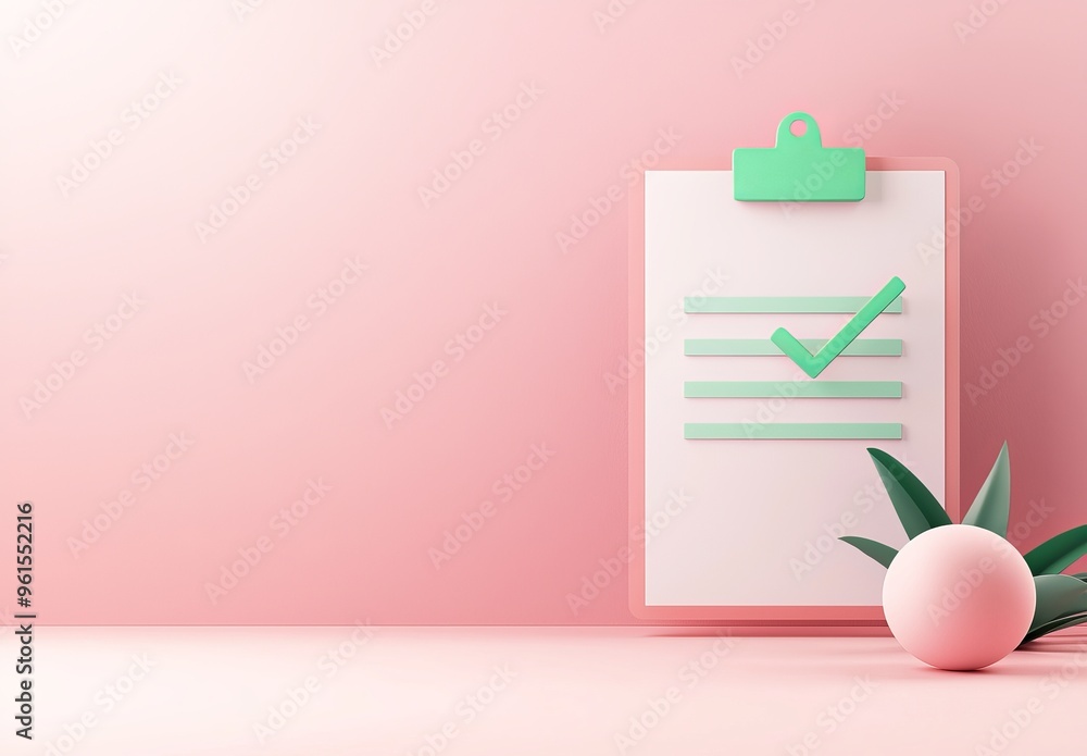 Poster this icon depicts a clipboard with a checklist icon on a pink background. checkmarks on a piece of p