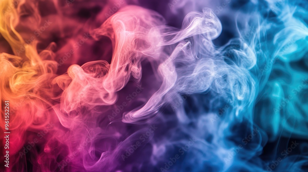 Poster close-up of colorful smoke in a still-life setup, with different shades blending and creating a capt
