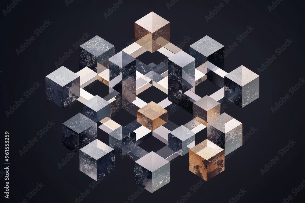 Poster the abstract 3d rendering of geometric shapes. the composition of squares. the cube design. modern b