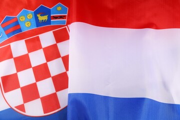 Croatian flag with coat of arms displayed prominently in bright colors