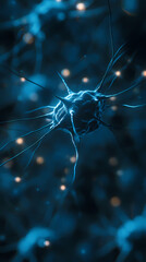 Glowing neuron showcasing microscopic technology