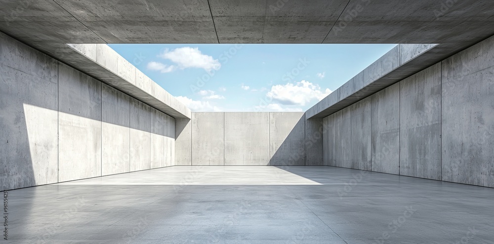 Poster modern architecture with empty concrete walls and floors on a background of a car presentation in 3d