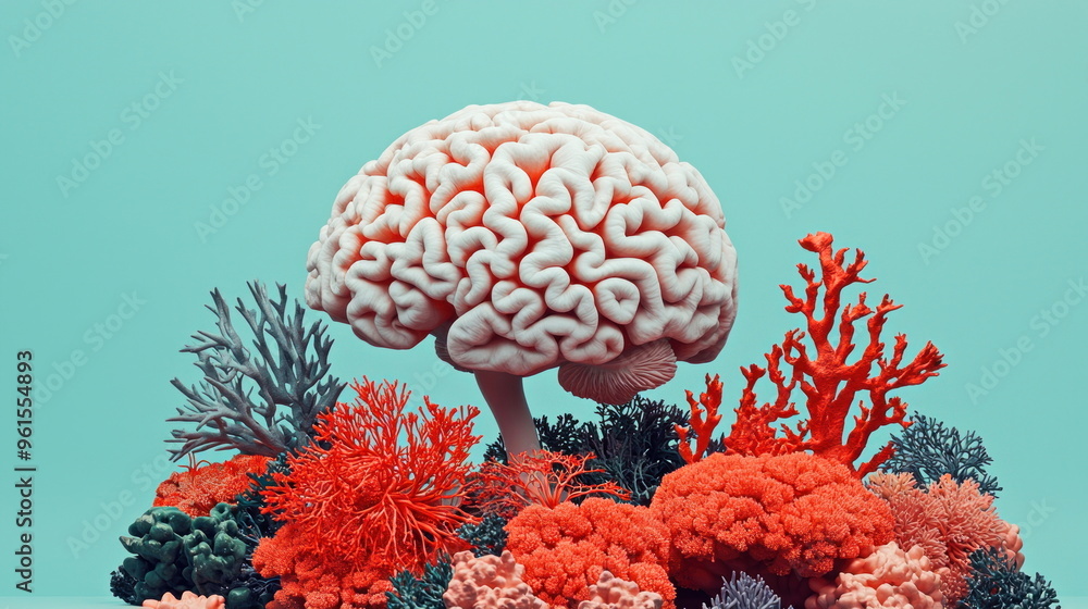 Poster Close-up of a spherical brain coral in the ocean with intricate patterns, resembling a globe or fruit, representing nature and decoration