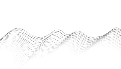 Abstract halftone flowing wavy dots shape isolated on transparent background. Design for web design, music, cover, technology, science,