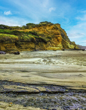 Gemstone beach, Orepuki, New Zealand, South Pacific ocean windy natural coast