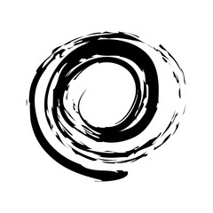 Spiral abstract circle, swirl brush stroke hypnosis psychedelic shape, geometric textured form. Concetric grunge irregular free hand doodle meander.