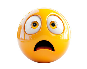 3D Render of an Abstract Emotional Face Icon, Scared Character with Wide Eyes, Isolated on a Transparent PNG Background   