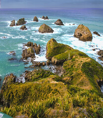 Nugget Point, New Zealand, showing the famous nuggets