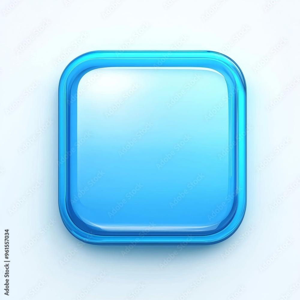 Aufkleber an icon for a mobile application, button - blue square with round corners. 3d rendering.