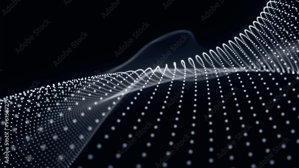Poster futuristic point wave of particles. visualization of sound waves. technology or science banner. abst