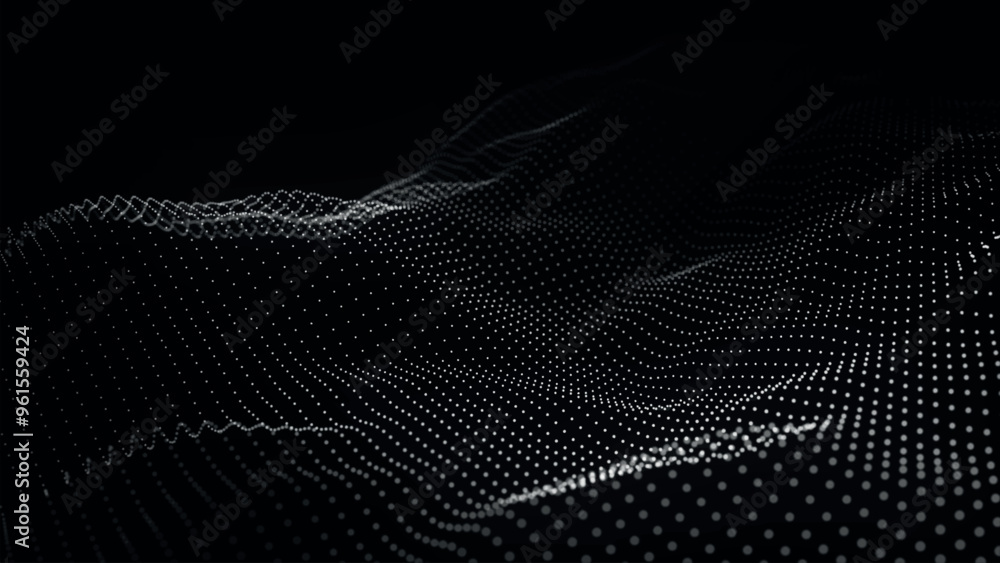 Poster futuristic point wave of particles. visualization of sound waves. technology or science banner. abst