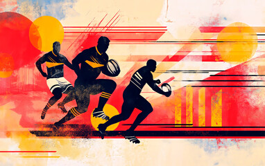 Rugby poster with players. Modern sport banner design.