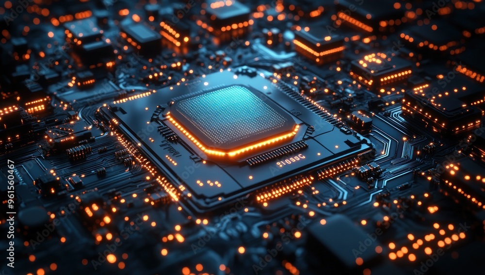 Poster close-up of a cpu processor on a motherboard