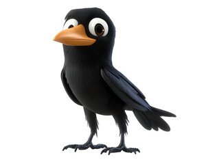 Fototapeta premium Cartoon Crow Perched with a Mischievous Glint, Isolated on a Transparent PNG Background 