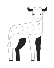 Adorable little lamb black and white 2D line character. Livestock farm creature. Sheep pup with curly fur and innocent face isolated vector outline personage. Monochromatic spot illustration