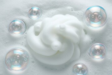 Fototapeta premium Ethereal Soap Foam and Translucent Bubbles Isolated on a Snowy White Background