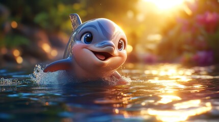 Cute Dolphin in a Magical Sunset