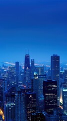 Obraz premium Cityscape of skyscrapers at dusk.