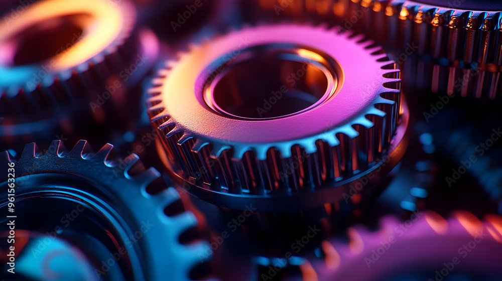 Poster interlocking gears 3d illustration: a close-up view of precision engineering