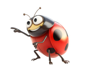 Cute Cartoon Ladybug Pointing Aside with a Friendly Smile, Isolated on a Transparent PNG Background   