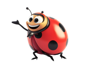 Obraz premium Cute Cartoon Ladybug Pointing Aside with a Friendly Smile, Isolated on a Transparent PNG Background 