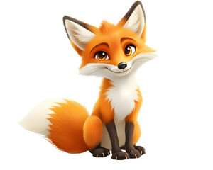 Cute Fox Cartoon with a Bushy Tail, Isolated on a Transparent PNG Background   