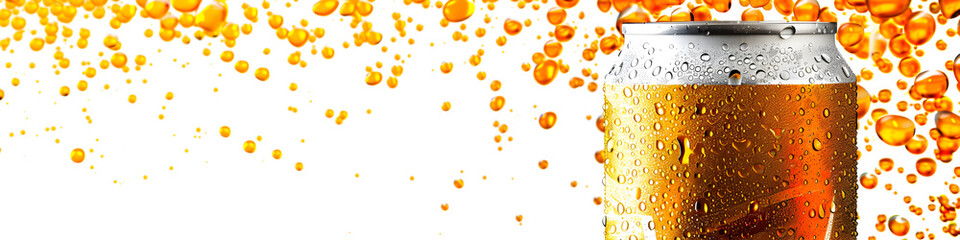 A glass of beer with condensation on the outside sits on a white surface in the background